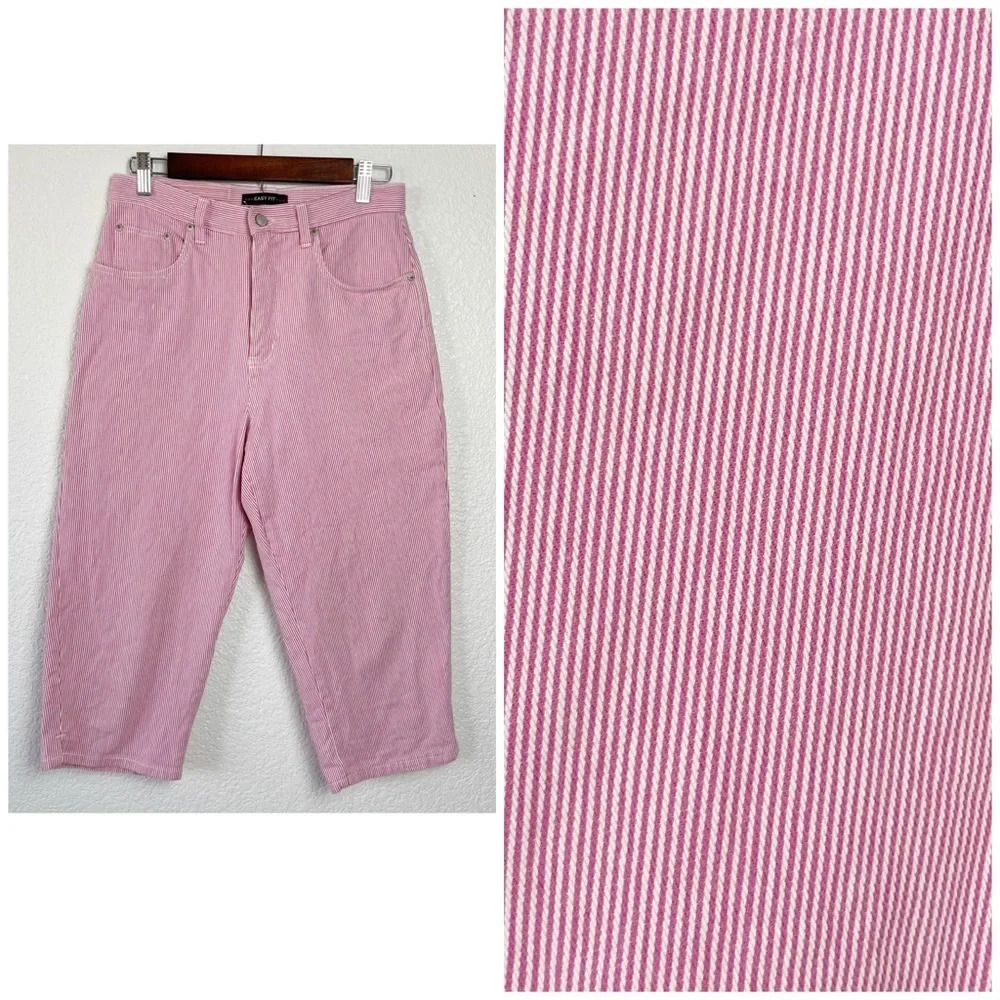 Vintage Bill Blass Pink and White Stripe High Waist‎ Capris Pedal Pushers SZ 6P